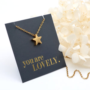You are lovely - Star - Stainless Steel Gold Necklace (12044)