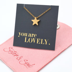 You are lovely - Star - Stainless Steel Gold Necklace (12044)
