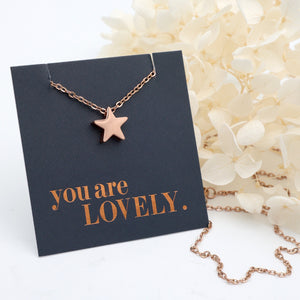 You are lovely - Star - Stainless Steel Rose Gold Necklace (11835)