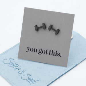Stainless Steel Earring Studs - You Got This - DUMBBELLS