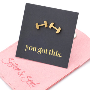 Stainless Steel Earring Studs - You Got This - DUMBBELLS