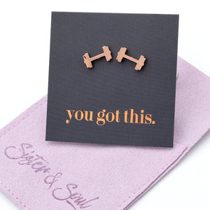 Stainless Steel Earring Studs - You Got This - DUMBBELLS