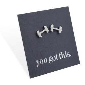 Stainless Steel Earring Studs - You Got This - DUMBBELLS