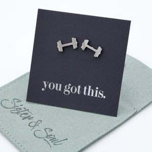 Stainless Steel Earring Studs - You Got This - DUMBBELLS