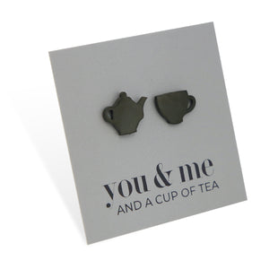 Stainless Steel Earring Studs - You & Me And A Cup of Tea - TEA TIME