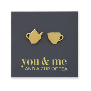 Stainless Steel Earring Studs - You & Me And A Cup of Tea - TEA TIME