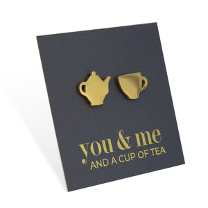 Stainless Steel Earring Studs - You & Me And A Cup of Tea - TEA TIME