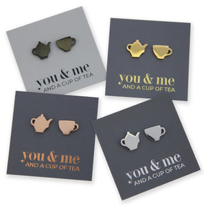 Stainless Steel Earring Studs - You & Me And A Cup of Tea - TEA TIME