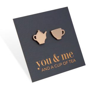 Stainless Steel Earring Studs - You & Me And A Cup of Tea - TEA TIME
