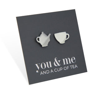 Stainless Steel Earring Studs - You & Me And A Cup of Tea - TEA TIME