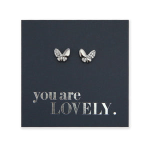 Silver Butterflies - Sterling Silver Stud + CZ - You Are Lovely (2101-F)