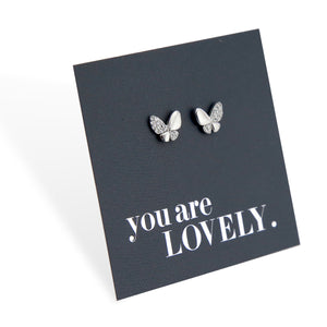 Silver Butterflies - Sterling Silver Stud + CZ - You Are Lovely (2101-F)