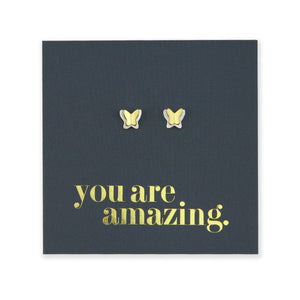 Butterfly Flutter - 2 Tone Gold & Sterling Silver Studs - You Are Amazing (2201-R)