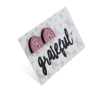 Acrylic Glitter Rainbow Studs - Grateful - Pink & Rose Gold (2314)