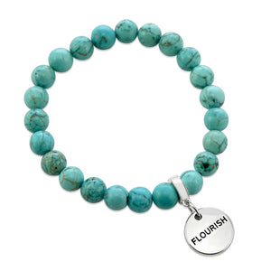 aqua breeze stone bead bracelet stack with motivational word charms