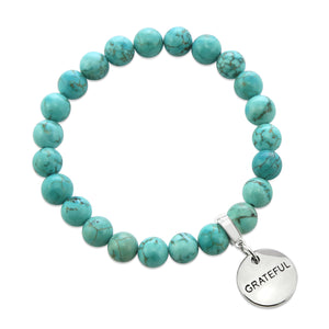 aqua breeze stone bead bracelet stack with motivational word charms