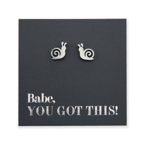 Stainless Steel Earring Studs, Babe You Got This, Silver SNAILS