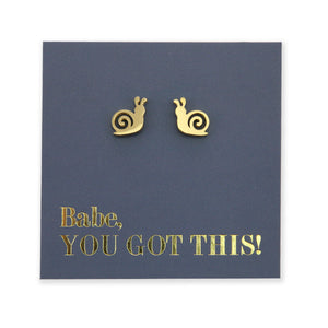 Stainless Steel Earring Studs, Babe You Got This, gold SNAILS