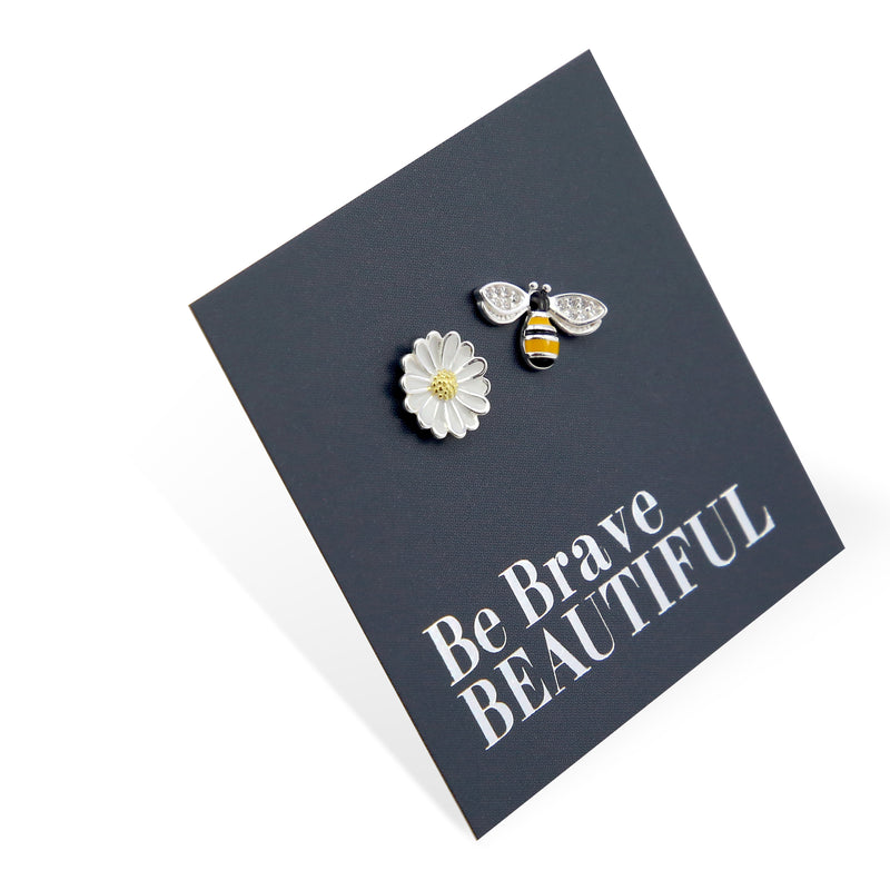 Bee and Flower Studs - Sterling Silver - Be Brave Beautiful (9815)