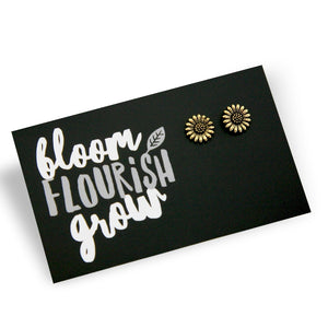 sunflower earrings attached to sister & soul card