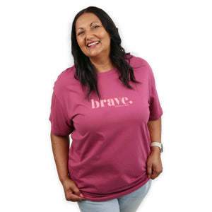 BRAVE - Oversized Fit - Plus Size Long Boxy Tee - Berry with Pink Printh