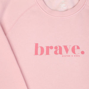 SOFT PINK crew neck jumper, sloppy joe with pink brave pink print. Fundraiser for the national breast cancer foundation.