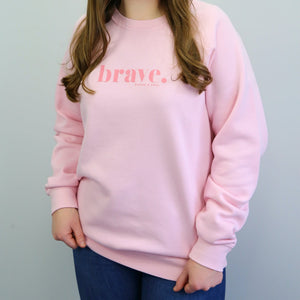 SOFT PINK crew neck jumper, sloppy joe with pink brave pink print. Fundraiser for the national breast cancer foundation.
