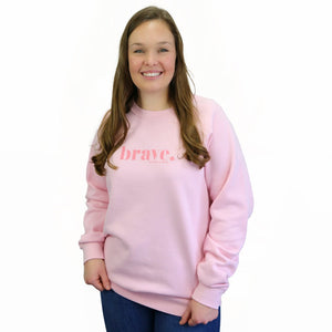 SOFT PINK crew neck jumper, sloppy joe with pink brave pink print. Fundraiser for the national breast cancer foundation.
