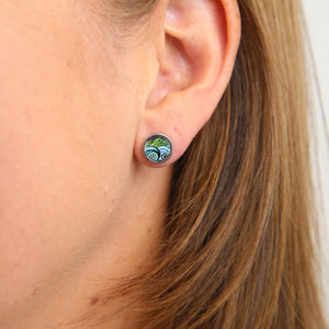 Heart & Soul Collection - Dream Explore Create - Silver Stainless Steel 8mm Circle Studs - Ocean & Earth (12841)