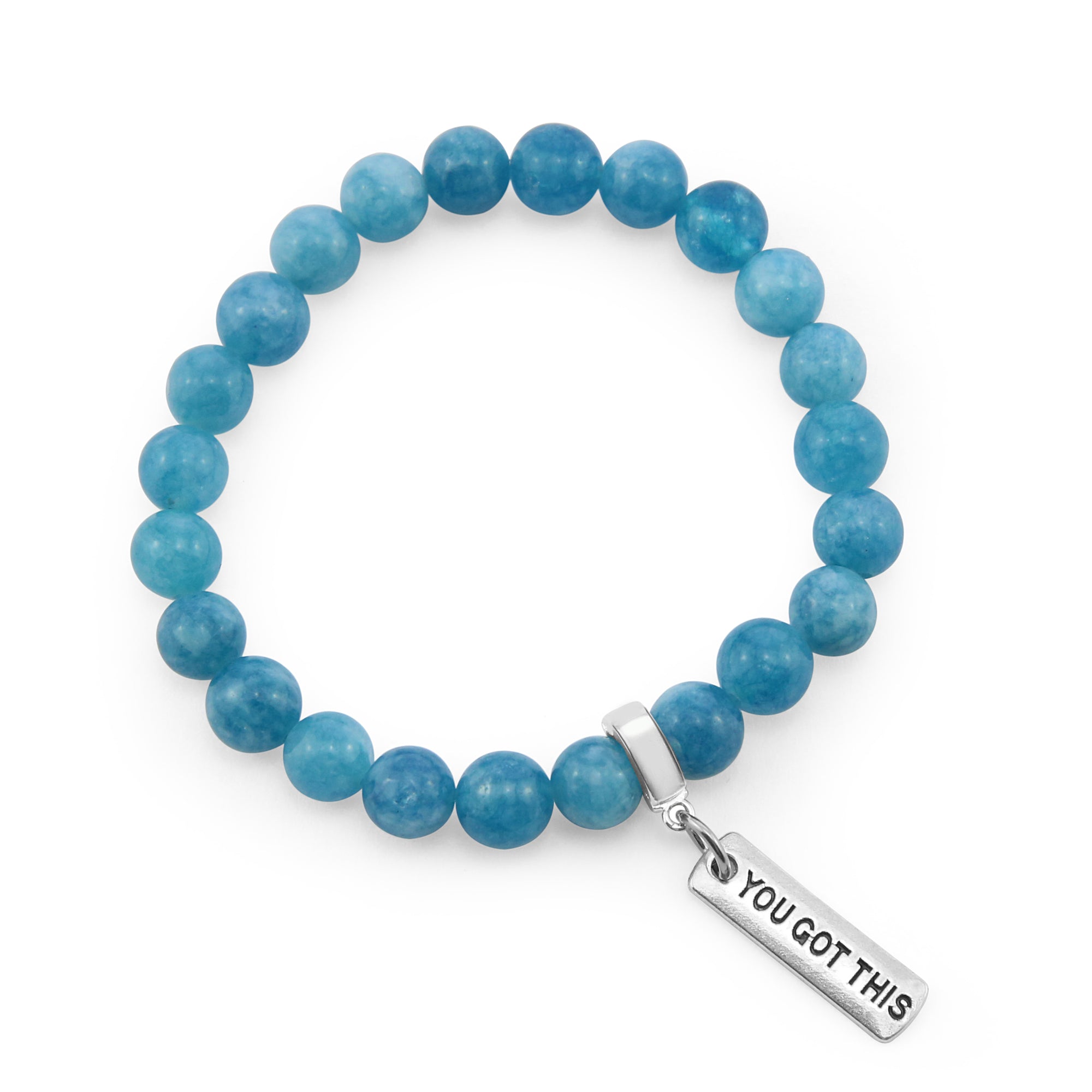 Stone Bracelet - Oceana Wash 8mm Beads - with Silver Word Charm