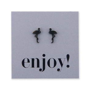 Flamingo shapes stainless steel earring studs on enjoy card.