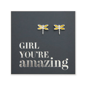 Yellow Dragonfly - Sterling Silver Studs - Girl You're Amazing (2407-F)
