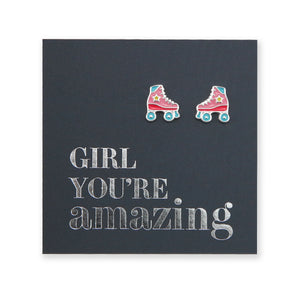 Roller skate sterling silver earring studs.