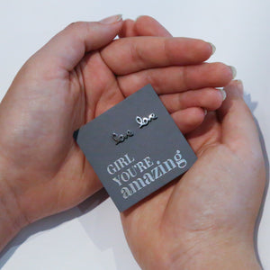 Stainless Steel Earrings. Girl You're Amazing LOVE earrings - Know that you are capable, brave and significant even when it feels like your not. These gorgeous new stainless steel earrings are what you have been searching for! With cute and quirky new designs in 4 different metals, Rose Gold, Gold, Silver & Black a beautiful gift for a friend or teacher or wear these to uplift your soul.