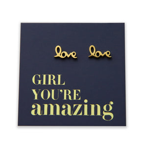 Stainless Steel Earrings. Girl You're Amazing LOVE earrings - Know that you are capable, brave and significant even when it feels like your not. These gorgeous new stainless steel earrings are what you have been searching for! With cute and quirky new designs in 4 different metals, Rose Gold, Gold, Silver & Black a beautiful gift for a friend or teacher or wear these to uplift your soul.
