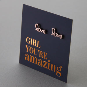 Stainless Steel Earrings. Girl You're Amazing LOVE earrings - Know that you are capable, brave and significant even when it feels like your not. These gorgeous new stainless steel earrings are what you have been searching for! With cute and quirky new designs in 4 different metals, Rose Gold, Gold, Silver & Black a beautiful gift for a friend or teacher or wear these to uplift your soul.