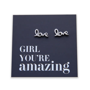 Stainless Steel Earrings. Girl You're Amazing LOVE earrings - Know that you are capable, brave and significant even when it feels like your not. These gorgeous new stainless steel earrings are what you have been searching for! With cute and quirky new designs in 4 different metals, Rose Gold, Gold, Silver & Black a beautiful gift for a friend or teacher or wear these to uplift your soul.