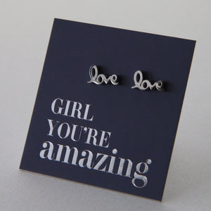 Stainless Steel Earrings. Girl You're Amazing LOVE earrings - Know that you are capable, brave and significant even when it feels like your not. These gorgeous new stainless steel earrings are what you have been searching for! With cute and quirky new designs in 4 different metals, Rose Gold, Gold, Silver & Black a beautiful gift for a friend or teacher or wear these to uplift your soul.