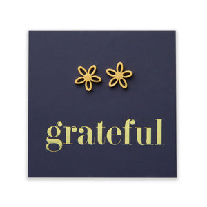 Stainless Steel Geo flower shape earrings. Hypoallergenic studs in Rose Gold, Silver, Black & Gold. Star shaped. Beautiful Gifts by Sister and Soul. Foil feature gift card Girl you are amazing.