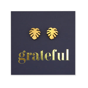 Monstera leaf hypoallergenic stainless steel earring stud, available in black, rose gold, silver or black.