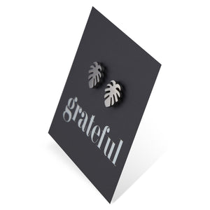 Monstera leaf hypoallergenic stainless steel earring stud, available in black, rose gold, silver or black.
