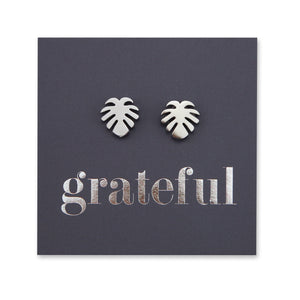 Monstera leaf hypoallergenic stainless steel earring stud, available in black, rose gold, silver or black.
