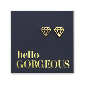 Stainless Steel Geo Diamond shape earrings. Hypoallergenic studs in Rose Gold, Silver, Black & Gold. Star shaped. Beautiful Gifts by Sister and Soul. Foil feature gift card Girl you are amazing.