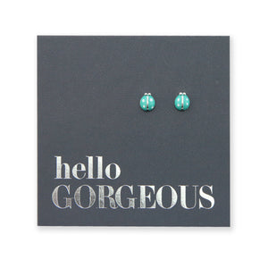 Tiny sweet teal lady bug earrings sterling silver earring studs.
