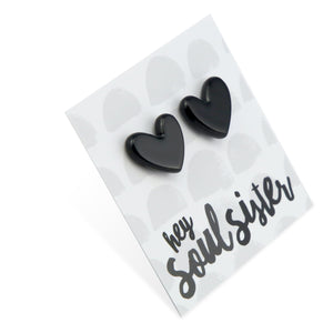Hey Soul Sister - Resin Heart Studs - Black (11362)