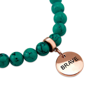 TEAL COLLECTION - Dark Teal Marble Stone 8mm Bead Bracelet - Rose Gold Word Charm