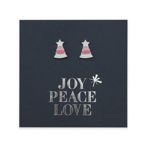 Pink Enamel Christmas Tree Studs - Joy Peace Love - Sterling Silver (9105)