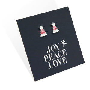 Pink Enamel Christmas Tree Studs - Joy Peace Love - Sterling Silver (9105)