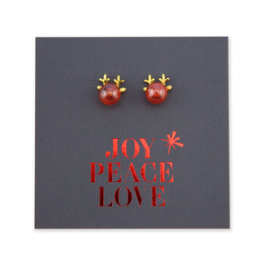 18k Plated Gold Sterling Silver Studs - Joy Peace Love - Reindeer Nose (9905-R)