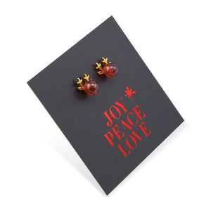 18k Plated Gold Sterling Silver Studs - Joy Peace Love - Reindeer Nose (9905-R)